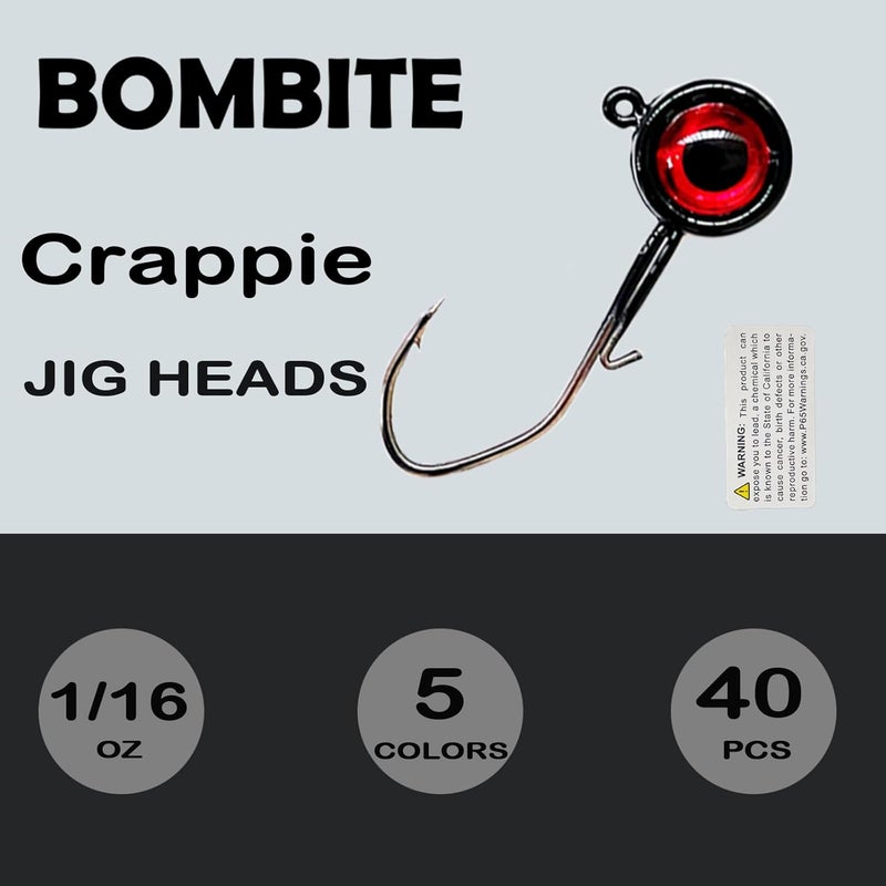 Bombite 40pack Crappie Jig Heads,Crappie Jigs Fishing Jig Heads Hook Lure Fishing Jigs Heads for Bass Fishing 1/32oz 1/16oz 1/8oz - Image 4